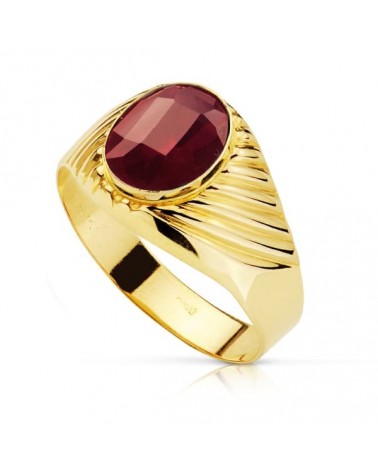 Sello oro 18k rubí oval galloneado hombre