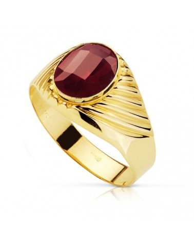 Sello oro 18k rubí oval galloneado hombre