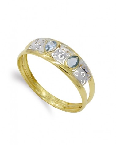 Anillo oro 18k bicolor circonita aguamarina 7mm