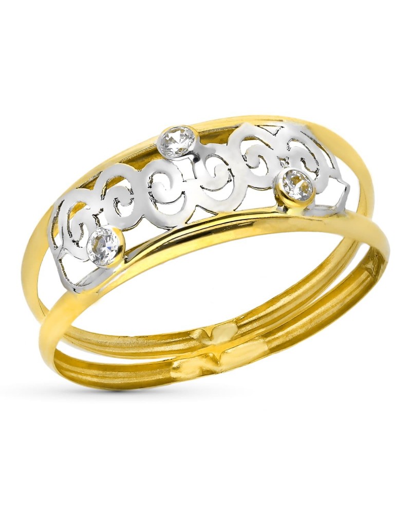 Sortija oro 18k bicolor motivo calado 6,5mm