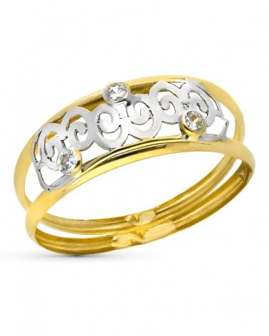 Sortija oro 18k bicolor motivo calado 6,5mm