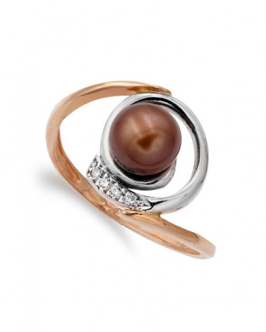 Sortija oro 18k rosa con perla 7mm y circonitas