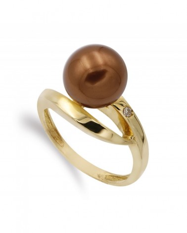 Sortija oro 18k perla chocolate circonita 10mm
