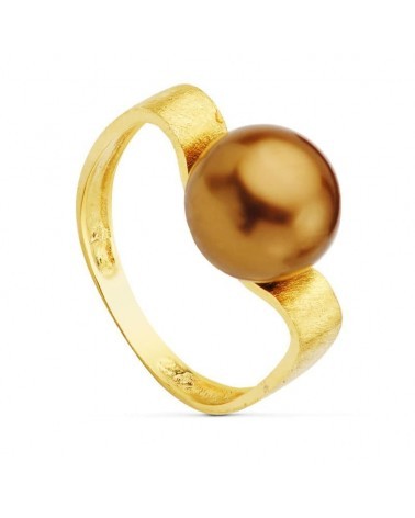 Sortija oro 18k perla chocolate 10 mm