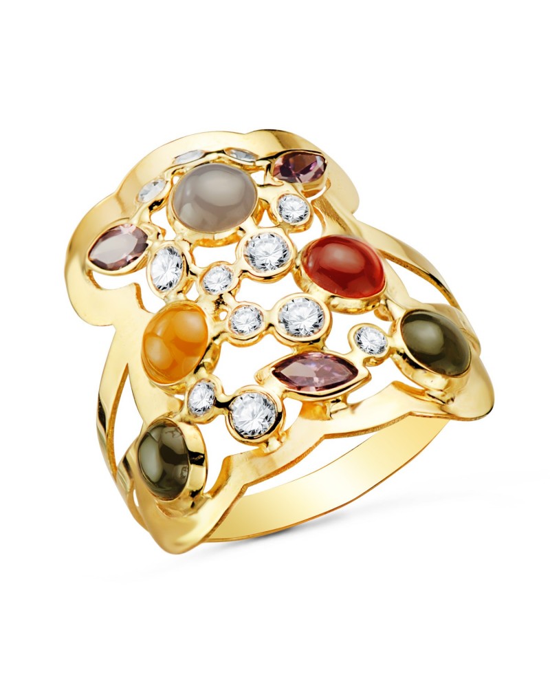 Sortija oro 18k amarillo lanzadera piedras color 19mm