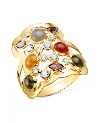 Sortija oro 18k amarillo lanzadera piedras color 19mm