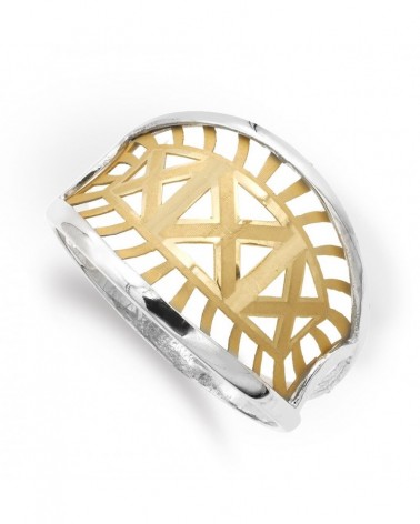 Sortija oro 18k bicolor motivos calados ancho 14mm