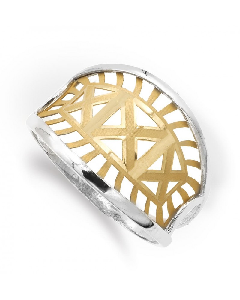 Sortija oro 18k bicolor motivos calados ancho 14mm