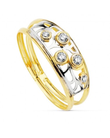Sortija oro 18k bicolor circonitas caladas 7mm