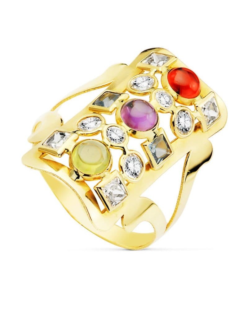 Sortija oro 18k circonitas multicolor diseño lanzadera