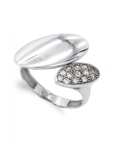 Sortija oro blanco 18k diseño ajustable circonitas