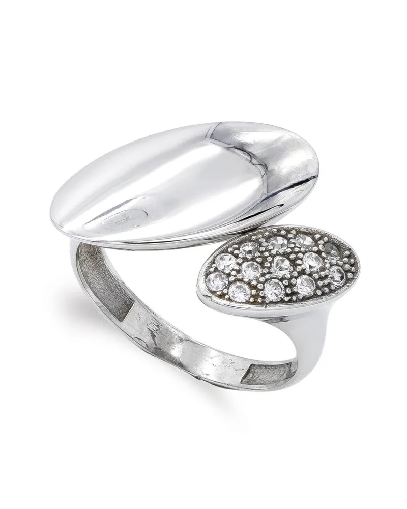 Sortija oro blanco 18k diseño ajustable circonitas