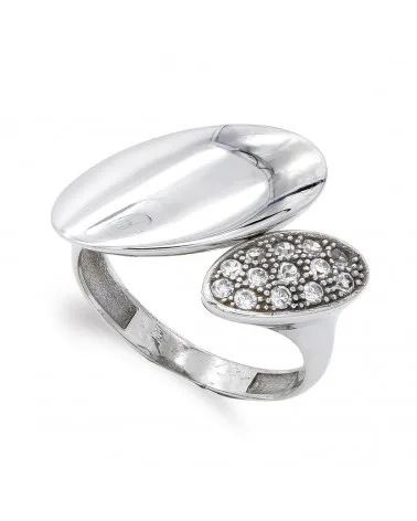 Sortija oro blanco 18k diseño ajustable circonitas