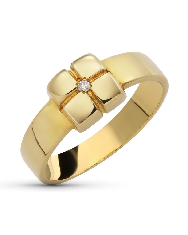 Sortija oro 18k amarillo diamante diseño flor 7x7mm