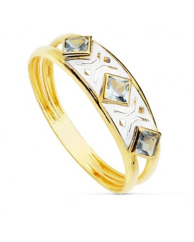 Sortija oro 18k bicolor circonita motivos calados 6mm