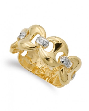 Sortija oro 18k bicolor nudos circonita ancho 10mm
