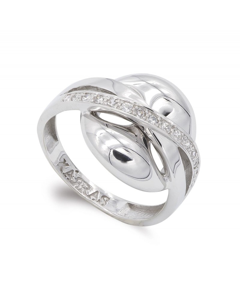 Sortija oro blanco 18k diseño entrelazado circonitas 15,5mm