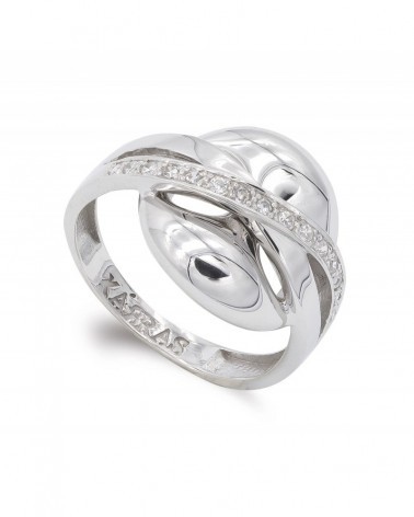 Sortija oro blanco 18k diseño entrelazado circonitas 15,5mm