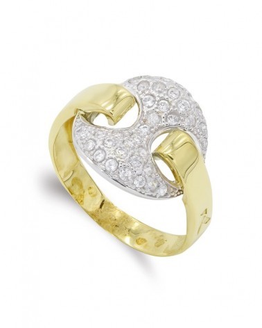 Sortija oro 18k bicolor nudo circonitas 15mm