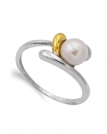 Sortija oro 18k bicolor perla 6,5 mm