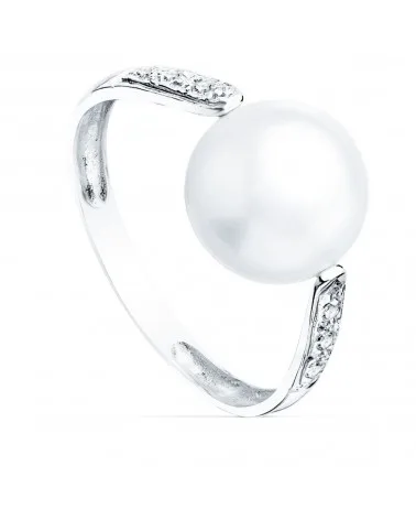Sortija oro blanco 18k perla circonita 10mm