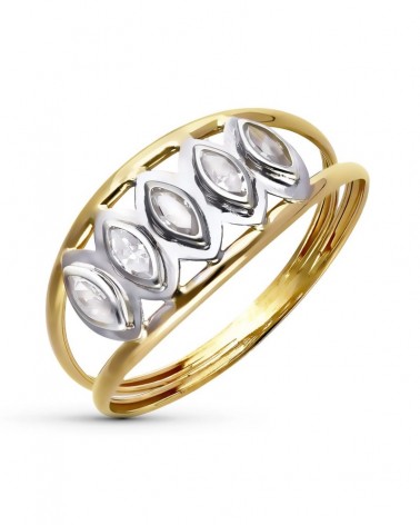 Sortija oro 18k bicolor motivos calados circonita
