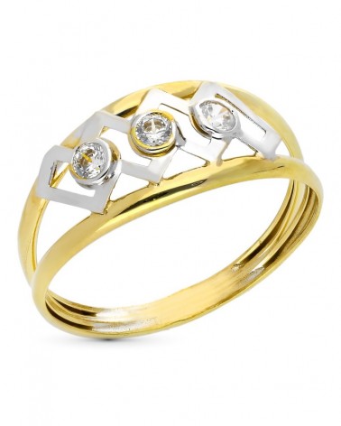 Anillo oro 18k bicolor circonita motivos calados 9mm