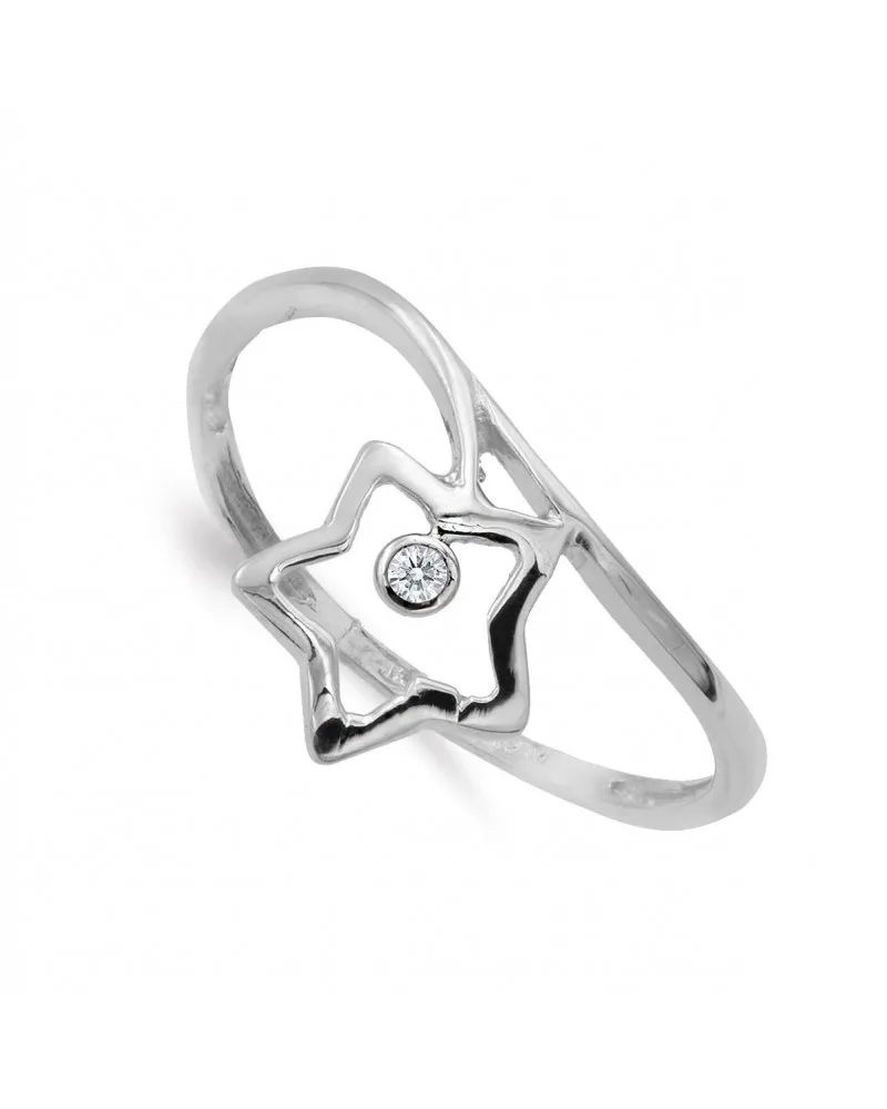 Anillo oro blanco 18k estrella circonita 9x9mm