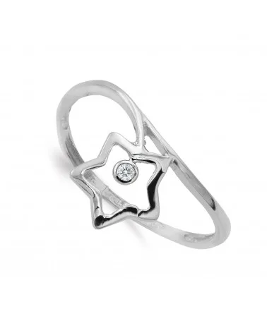 Anillo oro blanco 18k estrella circonita 9x9mm