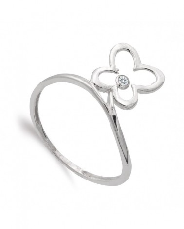 Sortija oro blanco 18k mariposa circonita 9x9 mm