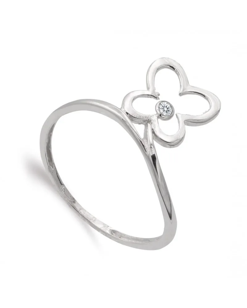 Sortija oro blanco 18k mariposa circonita 9x9 mm