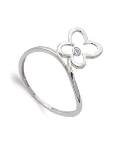 Sortija oro blanco 18k mariposa circonita 9x9 mm