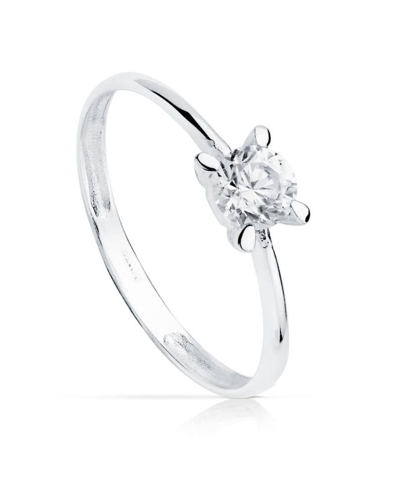 Anillo solitario oro blanco 18k circonita 4,5 mm