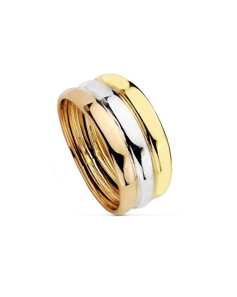 Anillo oro 18k tricolor tres bandas brillo 8,5 mm