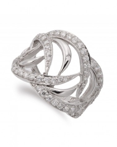 Sortija oro blanco 18k entrelazada circonita 17mm