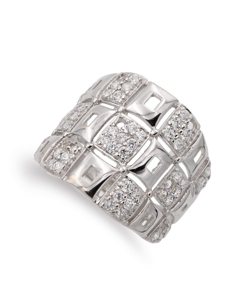 Sortija oro blanco 18k ancha circonitas 18mm