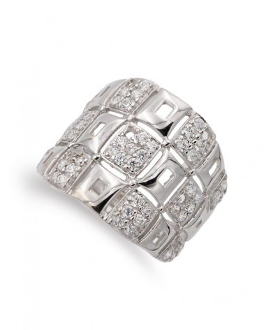 Sortija oro blanco 18k ancha circonitas 18mm