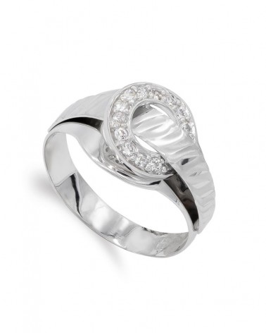 Sortija oro blanco 18k circonitas diseño ancho 10mm