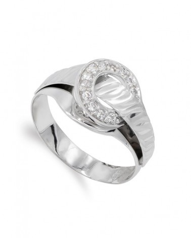 Sortija oro blanco 18k circonitas diseño ancho 10mm