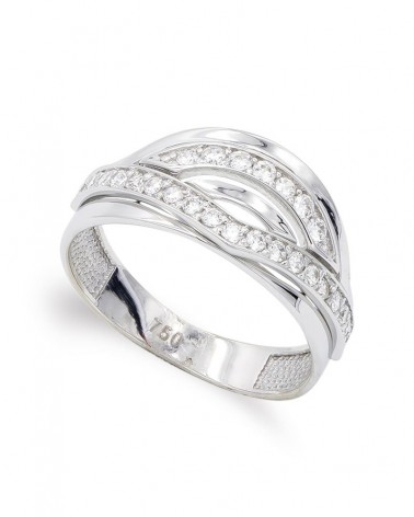 Sortija oro blanco 18k circonitas diseño calado 10mm