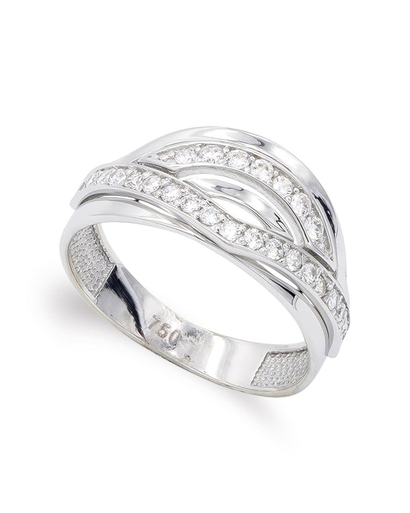 Sortija oro blanco 18k circonitas diseño calado 10mm