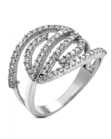 Sortija oro blanco 18k circonitas múltiples bandas 14mm