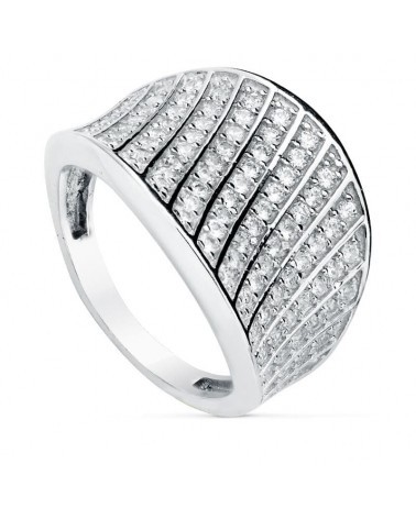 Sortija oro blanco 18k circonitas ancho 17mm