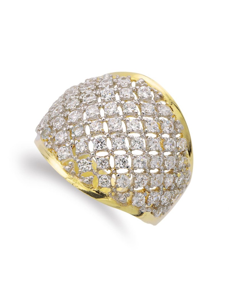 Sortija oro 18k bicolor ancha circonitas 19mm