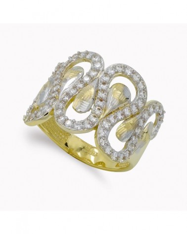 Sortija oro 18k bicolor circonitas diseño ancho