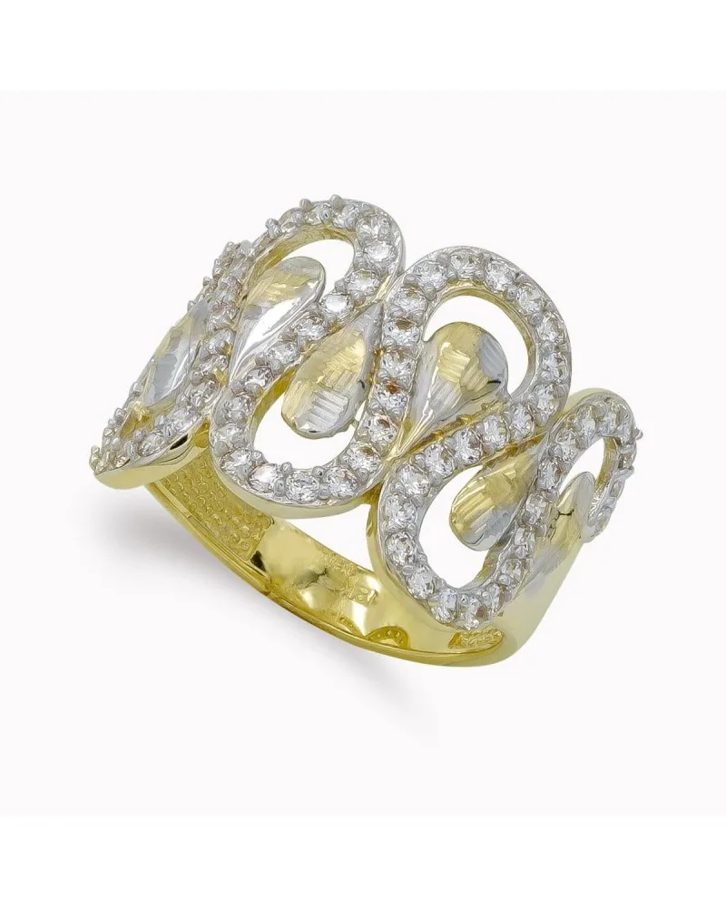 Sortija oro 18k bicolor circonitas diseño ancho