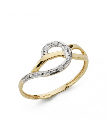 Sortija oro 18k bicolor circonitas diseño ola 8,5mm