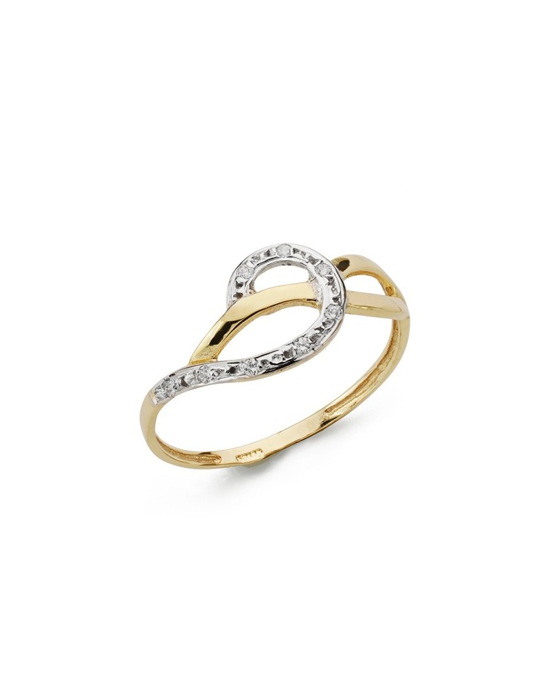 Sortija oro 18k bicolor circonitas diseño ola 8,5mm