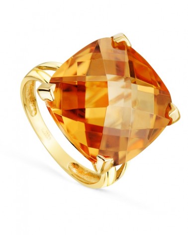 Sortija oro 18k piedra naranja cuadrada 16x16mm