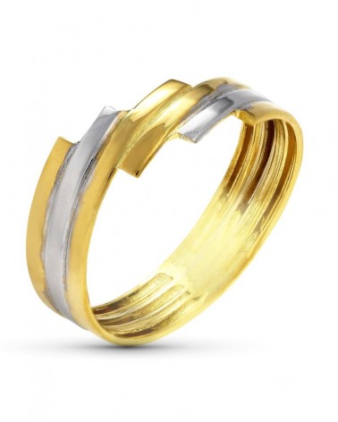 Sortija oro 18k bicolor bandas cruzadas 8mm